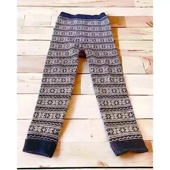 Fair Isle Thick Sweater Pants Nordic Blue M Snowflake Design - Picture 1 of 7